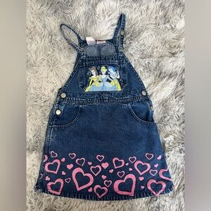 Vintage Disney Princess Embroidered Glitter Hearts Overall Jumper Denim Dress